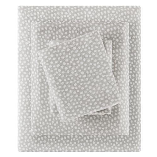 SLEEP PHILOSOPHY True North Cozy Flannel Warm 100% Cotton Sheet - Novelty Print Animals Stars Cute Ultra Soft Cold Weather Bedding Set, Full, Grey Dots 4 Piece