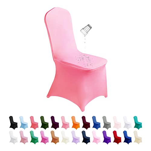 SuperO Waterproof Spandex Chair Cover 12PCS, Stretch Dining Chair Covers, Polyester Outdoor Chair Covers, Protector Stretch Chair Cover for Party Universal, Banquet, Wedding Event, Hotel(Pink)