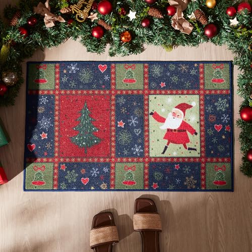 Sonive Christmas Door Mat Indoor, Non-Slip Dirt Trapper Door Mat for Back & Front Door, Carpet Rug Machine Washable Entrance Rug Doormat 50 x 80 cm Santa Claus Decorations