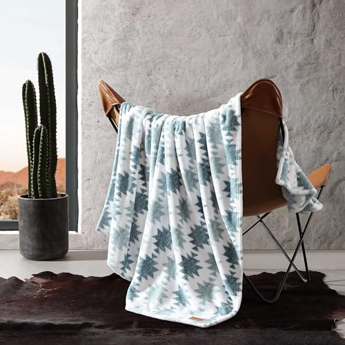 "Wrangler - Throw Blanket, Soft Plush Fleece Bedding, Western Decor for Bed or Couch (Canyon Ikat Blue, 50"" x 60"")"
