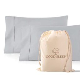 Good Sleep Bedding 1000 Thread Count 100% Egyptian Pillow Cases, Long-Staple 100% Cotton, Soft & Silky Sateen Weave 2 Piece King Light Gray