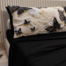 PETTI Artigiani Italiani - Cotton Sheets with Pillowcases in Digital Print, Maxi Double, Complete Top and Bottom Sheet with Corners, Mariposa 05 Black, 100% Made in Italy