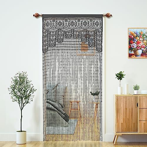 "Macrame Lace Door String Curtain for Doorway, Grey, 35""W x 79""L, 1 Panel - Room Divider, Bohemian Boho Gypsy Hippie, Hang Fringe Tassel, for Window Door Wall Hallway Deco and Privacy, Keep Bug Out"