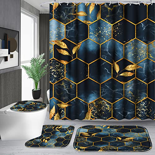 Poedist Christmas Style Shower Curtain Set (Honeycomb Navy Blue)