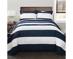 Lush Decor Quilt Striped Pattern 2 Piece Bedding Set, Polyester Cotton Blend, Navy & White, Twin