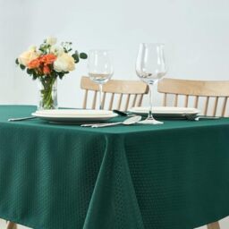 maxmill Square Tablecloth Waterproof Spillproof Wrinkle Resistant Soft Weaved Texture Design Christmas Table Cloth for Dinner, Dining Room Party, Indoor Outdoor Use, 60 x 60 Inch, Hunter Green