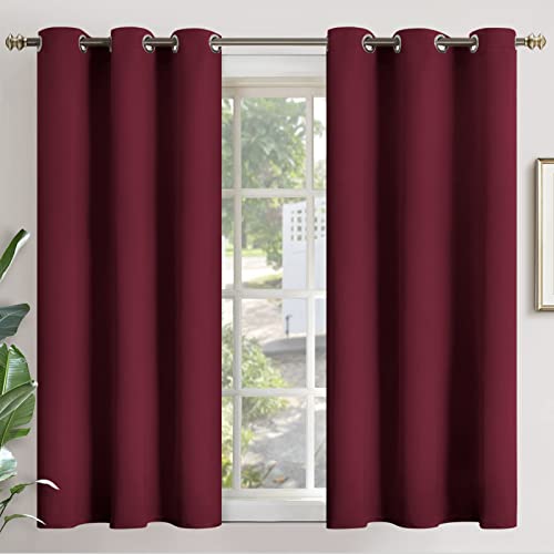 YoungsTex Burgundy Blackout Curtains 54 Inches Long for Bedroom - Thermal Insulated Drapes with Grommet Short Room Darkening Curtain for Bathroom Kitchen Living Room, 2 Panels, 42 x 54 Inch