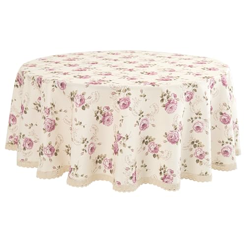 YEESSION Floral Print 70 Inch Round Tablecloth Stain Resistant and Waterproof Wine Table Cover for Kitchen Dining Indoor Outdoor Buffet Tabletop Decoration (Beige)