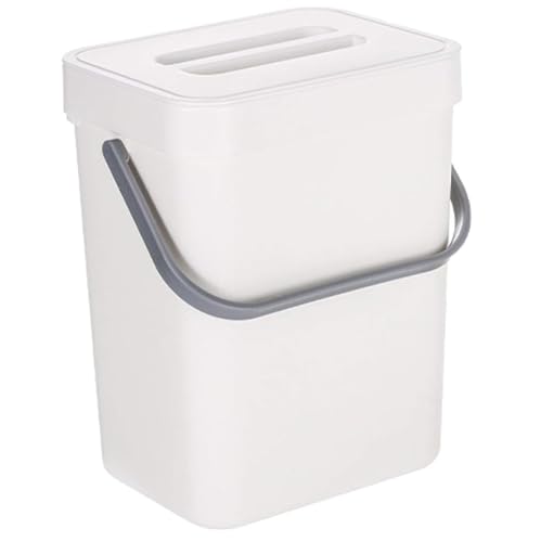 KITCHEN MOVE Boden 5L Plastic Compost Table Bin with Bamboo Handle - with Wall Sticker Holder and Cupboard Door Attachment - White