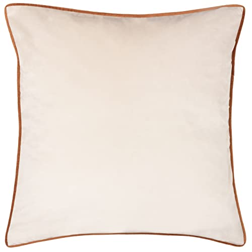 Paoletti Meridian Cushion – Feather Filled Velvet Piped Luxury Decor (Ecru/Ginger - 55 x 55 cm)