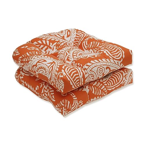Pillow Perfect Addie Terra Cotta Wicker Seat Cushion (Set of 2), Orange