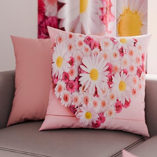PETTI Artigiani Italiani - Bed Pillowcases, Set of 2 Pillow Covers 50x50 cm, Cushion Cover in Hypoallergenic Microfibre, Made in Italy, Floral Rosa Pattern