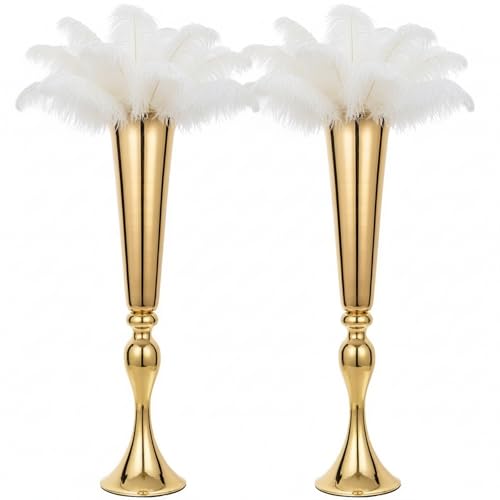 Set of 2 Metal Trumpet Vases for Table Centerpieces, Anniversary Celebration Wedding Party Dinner Table Centerpieces, Wedding Decorations, 55.5cm/21.9 in Gold Vase