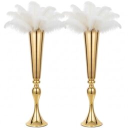 Set of 2 Metal Trumpet Vases for Table Centerpieces, Anniversary Celebration Wedding Party Dinner Table Centerpieces, Wedding Decorations, 55.5cm/21.9 in Gold Vase