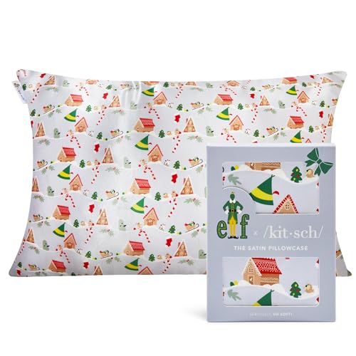 Elf x Kitsch Satin Pillowcase - Softer Than Silk Pillowcase for Hair & Skin - Cooling Satin Pillowcases with Zipper - Satin Pillow Case Cover - Pillow Cases Standard Queen (Periwinkle Christmas)