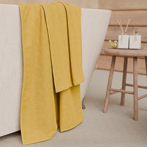 PETTI Artigiani Italiani - 100% Cotton Terry Bath Towels, 1+1 Towel Set, 2 Pieces 1 Face Towel and 1 Hand Towel, Yellow Towels