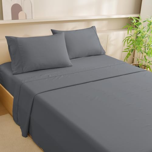 "MCO Cooling Queen Sheets Set, Rayon Derived from Bamboo Sheets, Luxury & Silky Bedding Set with 16"" Deep Pocket (Queen, Charcoal Gray)"