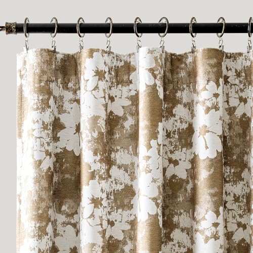 GIGIZAZA Floral Taupe Short Curtains 63 Inch, 2 Panels Set Blackout Thick Vintage Flower Chenille Texture Window Treatments Drapes Room Darkening Thermal Insulated Boho Curtain Bedroom Drapes