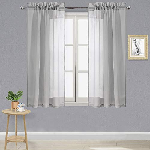 DWCN Grey Sheer Curtains Semi Transparent Voile Rod Pocket Curtains for Bedroom and Living Room, 42 x 45 inches Long, Set of 2 Panels