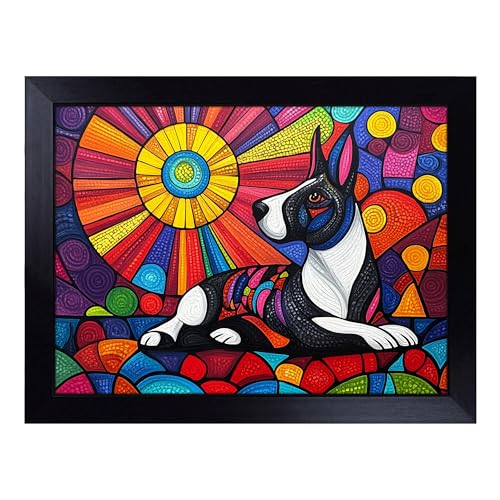 Lap Tray with Bean Bag Cushion, English Bull Terrier Dog - Handmade in the UK, Raised Wooden Edge, Padded Cushion, Heat-Resistant Wipe-Clean Surface, for Meals, Laptops and Crafts