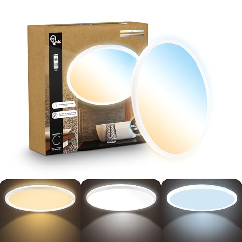 B.K.Licht - LED Panel with Remote Control, Slim, Dimmable, Adjustable CCT from Warm to Daylight White, IP44, Ceiling Lights, Bathroom Light, Bathroom Lights Ceiling, Living Room, 42x3 cm, White