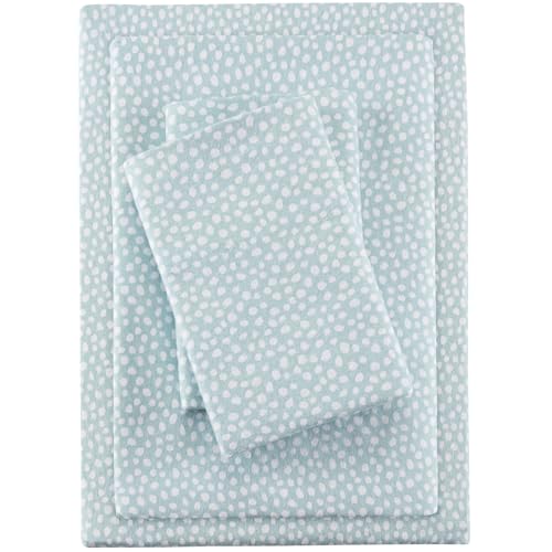 SLEEP PHILOSOPHY True North Cozy Flannel Warm 100% Cotton Sheet - Novelty Print Animals Stars Cute Ultra Soft Cold Weather Bedding Set, Full, Aqua Dots 4 Piece