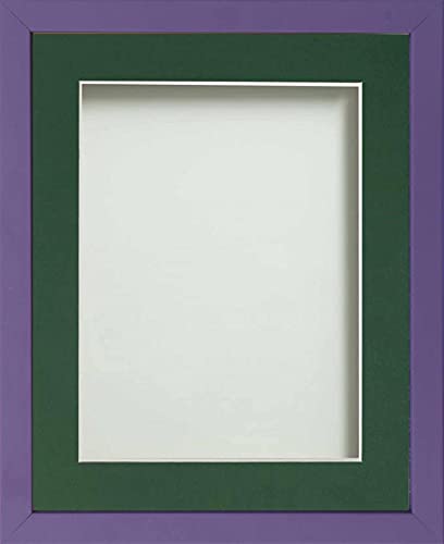 Frame Company Jellybean Range Purple Wooden A4 Picture Photo Frame with Bottle Green Mount for Image 10x6 inch * Choice of Colours & Sizes* Fitted with Perspex