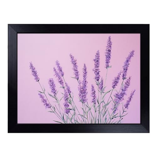 Lap Tray with Bean Bag Cushion, Lavender Flower Minimalism - Handmade in the UK, Raised Wooden Edge, Padded Cushion, Heat-Resistant Wipe-Clean Surface, for Meals, Laptops and Crafts