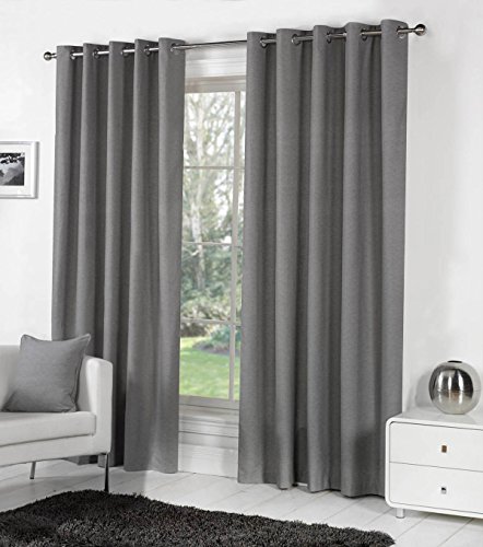 "Fusion Dark Grey Eyelet Curtains W90 x L90"" (229x229cm) – 100% Cotton Thermal Drapes for Bedroom/Living Room – Charcoal Door Curtain – Sorbonne Collection – Blackout Window Treatment"