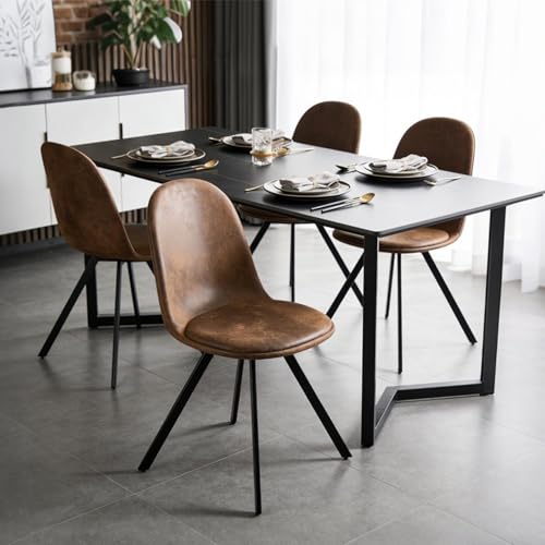 MEUBLE COSY Dining Chairs Set of 4 Upholstered Swivel Kitchen Chair with Suede Rotating Seat for Dressing Lounge Living Room Bedroom Home Office, Metal Legs, Brown