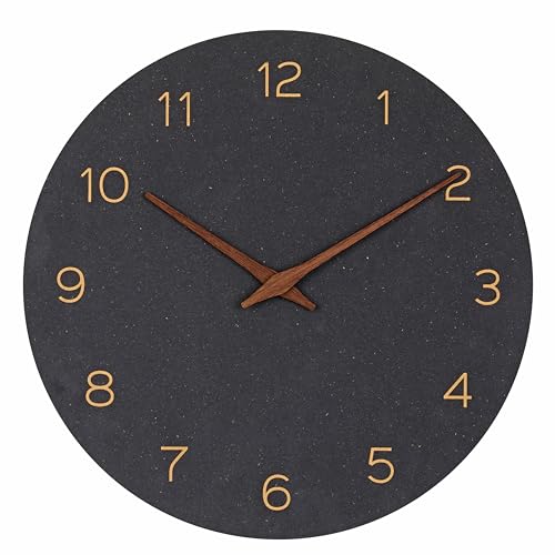 TFA Dostmann MDF Wooden Wall Clock 30 cm without Ticking, 60.3054.01, Battery-Operated, Modern Quartz Clock, for Living Room or Kitchen, with Wooden Hands, Minimalist, Black