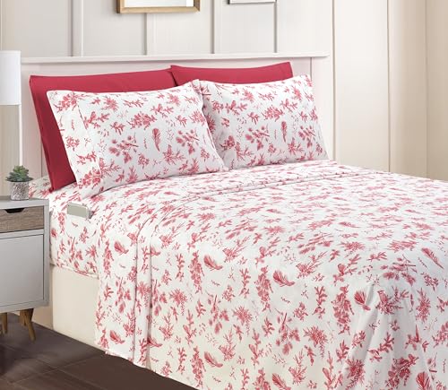 Elegant Comfort Luxury Soft Bed Sheets Holiday Pattern 1500 Premium Hotel Quality Microfiber-Softness Wrinkle and Fade Resistant (6-Piece) Bedding Set, Queen, Cardinal