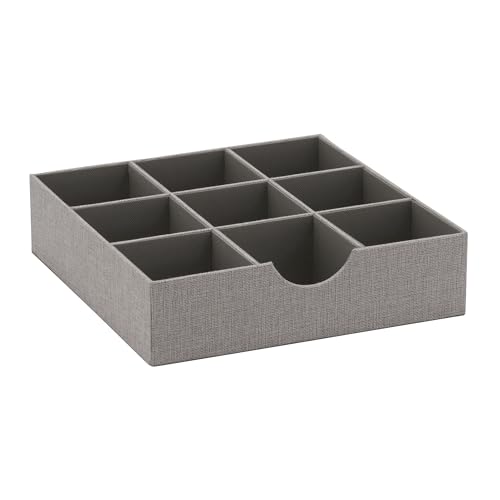Household Essentials 728-1 Deep 9 Section Drawer Organizer Box for Storage 12 in x 3.13 in - Grey, Fabric Polyester, Silver