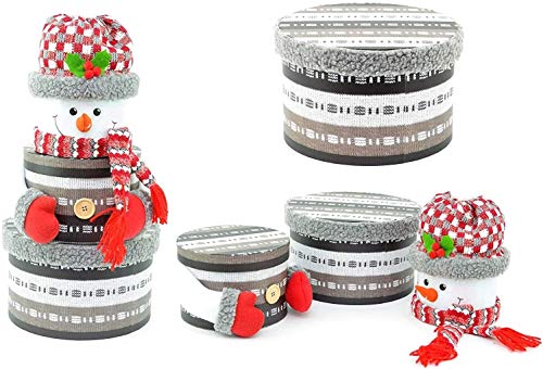 SHATCHI Snowman Christmas Novelty Stacking 3 Pcs Set Xmas Decorations Gifts Present Round Shape Boxes For Chocolates Candy