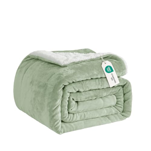 Good Nite Sherpa Fleece Throw Blanket for Sofa, Sage Green, 230x270cm - Cosy Reversible Design, Soft Fluffy Comfort for Sofa, Bed, Lounging, Naps, Study and Outdoor Use, Ideal for All Seasons