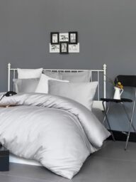 Luxurious Satin Single Fitted Sheet (90 x 200 + 30 cm), Light Grey, 100% Cotton, 210 Thread Count, 125 g/m², Machine Washable at 30°C, Soft & Durable