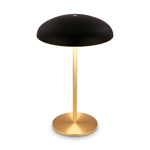 BRILONER - Rechargeable LED Table lamp IP44 with Light Edge, Touch, Replaceable Battery, LED Light, Battery Table lamp, Bedside, no Cord, 19.5x30.5 cm, Black Brass