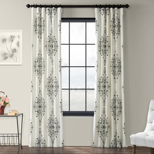 HPD Half Price Drapes Printed Cotton Twill Curtain (1 Panel), Kerala Cocoa, 50 X 84