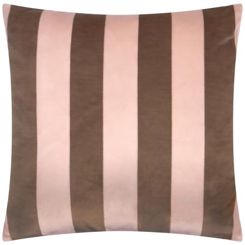 The Ultimate Stripe Polyester Filled Cushion (Berry Brownie - 45x45cm) - Bold Contrast Stripes Double Sided Soft Matte Velvet Jacquard Decorative Pillow