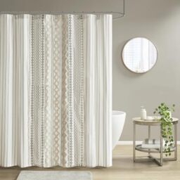 "INK+IVY Imani Tufted Chenille 100% Cotton Shower Curtains Machine Washable, Modern Home Bathroom Décor Bathtub Privacy Screen, 72"" x 72"", Ivory"
