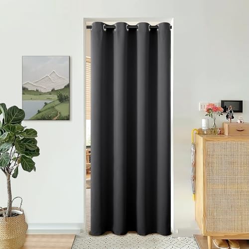 BGment Dark Grey Door Curtain 80 Inch Length for Doorway, Bedroom Closet Curtain, Privacy Thermal Insulated Blackout Grommet Room Divider for Room Separation, 1 Panel, 52 Inch Wide