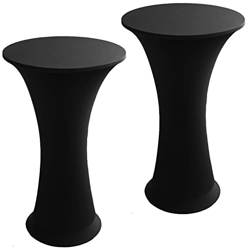 Cocktail Spandex Stretch Round Tablecloth, 2 Pack 24''x43'' Fitted Highboy Stretch Table Cover High Top Round Disposable Cocktail Tablecloth for Bar Wedding Party Banquet (Black)
