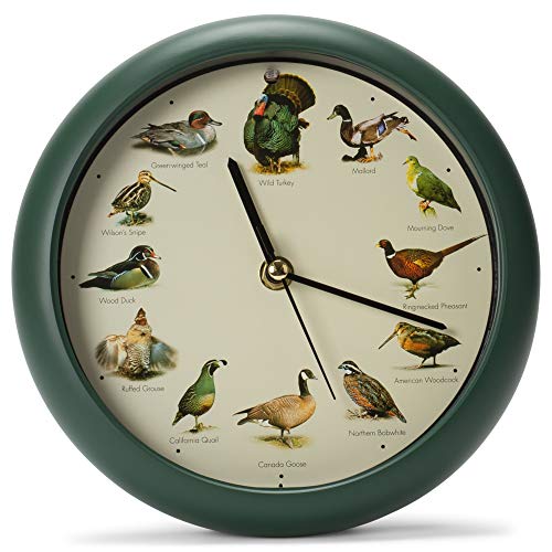 Mark Feldstein, Singing Wild Game Birds of North America Clock, 8 Inch, Green