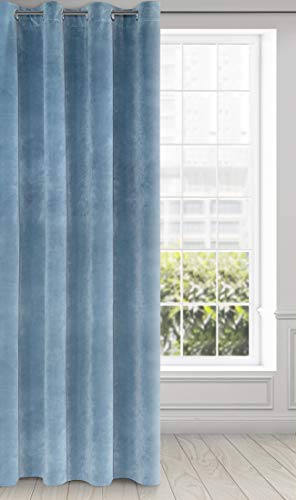 Eurofirany Soft Plain Opaque Velvet Curtain with Eyelets - 1 Unit, Thick Fluffy Panel Drape Classic Glamour Elegant Living Room Bedroom, W55'' x L98.4'', 140x250 cm, Blue