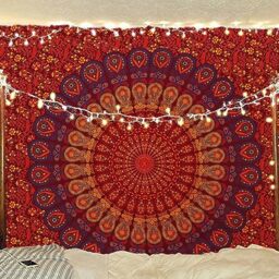Bless International Handmade Indian hippie Bohemian Psychedelic Peacock Mandala Wall hanging College Dorm Beach Throws Table Cloth Bedding Tapestry (Golden Brown Maroon, Twin(54x72Inches)(140x185cms))