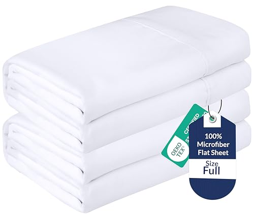 Royale Linens 2 Pack Bulk Flat Sheet Set - Top Sheets - Soft 1800 Microfiber - Wrinkle & Stain Resistant - for Hotel, Massage Table, Hospital, Dorm - Full Flat Sheet Sold Separately (Full, White)