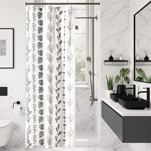 Lino Rosa Watercolor Plant Leaves Shower Curtain for Bathroom Water Repellent Fabric Drapes with Hooks Sets 36x72 Inch Black