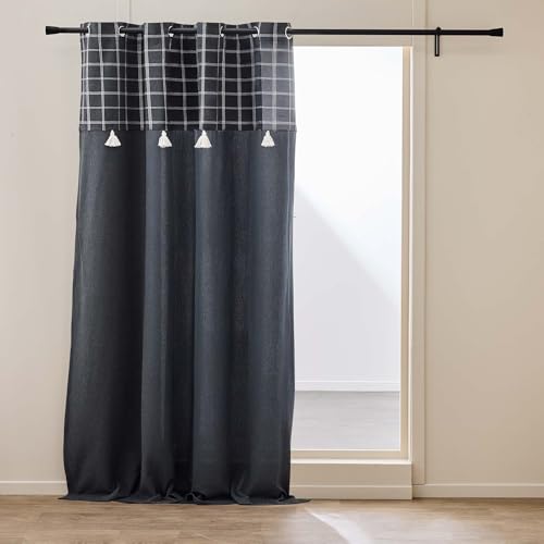 Douceur d'Intérieur, 140 x 240 cm Everest Charcoal Cotton Polyester Eyelet Curtain with Top