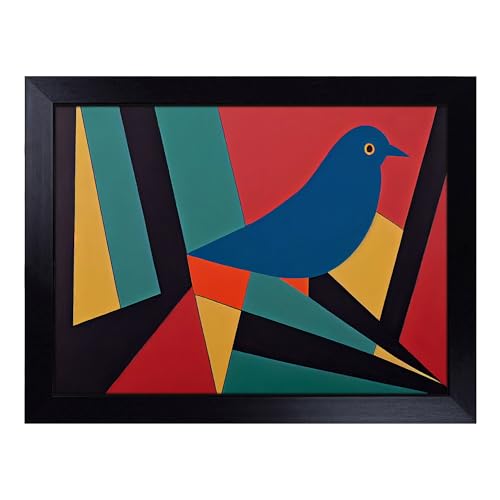 Lap Tray with Bean Bag Cushion, Blue Bird Abstract - Handmade in the UK, Raised Wooden Edge, Padded Cushion, Heat-Resistant Wipe-Clean Surface, for Meals, Laptops and Crafts
