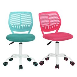 Homy Casa Set of 2 Desk Chairs Adjustable Swivel Office Chair Fabric Seat Ergonomic Task Chair without Armrest, Pink and Turquoise